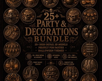 Halloween Party & Decorations STL Bundle, 3D STL Relief Model for CNC Router, Laser and 3D Printing Compatible, Pumpkins, Hats, Masks File