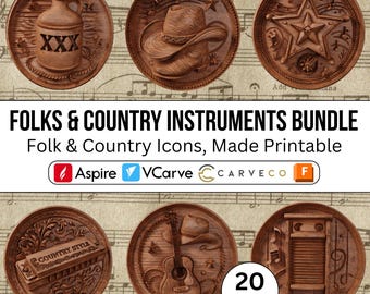 Folk Instrument CNC Relief Model, Fiddle, Guitar, Laser & 3D Printing Harmonica STL Bundle