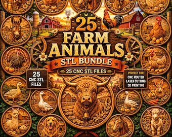 Farm Animals STL Bundle, 3D CNC Relief Model, Cow, Hen, Horse STL Files, Laser & 3D Printing - Digital Download