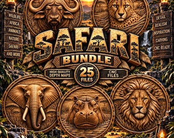 Safari Animals STL File, Safari Animal CNC Relief Models, Laser & 3D Printing File - Digital Download