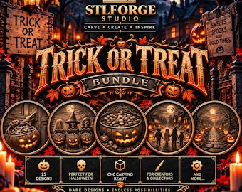 Trick or Treat STL Bundle, 3D Pumpkins Relief Model Files, Laser & 3D printing Compatible, Halloween Trick or Treat STL - Digital Download