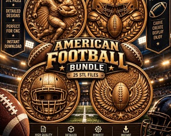 American Football STL Bundle, 3D CNC Relief Models, Football STL Files, Laser & 3D Printing Files - Digital Download