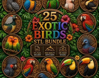 Exotic Birds STL Bundle, Beautiful 3D CNC Birds Relief Models, Laser & 3D Printing Files - Digital Download