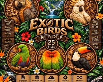 Exotic Birds STL Bundle, Beautiful 3D CNC Birds Relief Models, Laser & 3D Printing Files - Digital Download