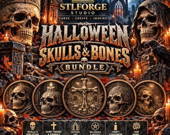 Skulls & Bones STL Bundle, 25 Relief Files for CNC, 3D Print, Laser (Digital Download)