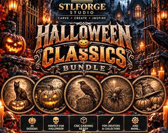 Halloween Classics STL Bundle, 3D STL Relief Model for CNC Router, Laser & 3D Printing Compatible, Halloween Files - Digital Download