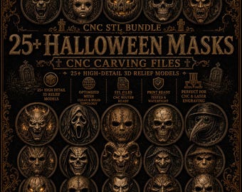 Halloween Mask STL Bundle, 3D CNC Model Relief File, Halloween CNC File, Laser & 3D Printing Compatible - Digital Download