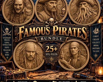 25 Pirate STL Files Bundle | Pirate Captain Relief stl | Buccaneer cnc Files | Nautical Wall Art | Wood Carving STL | CNC Router Designs