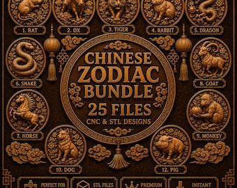 Lunar Year Zodiac STL Bundle, CNC Laser 3D Printing Files (Digital Download)