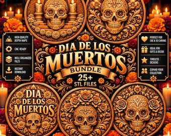 Dias De Los Muertos STL Bundle, Sugar Skull STL, Day of the Dead Relief Models, Laser & 3D Printing Files - Digital Download