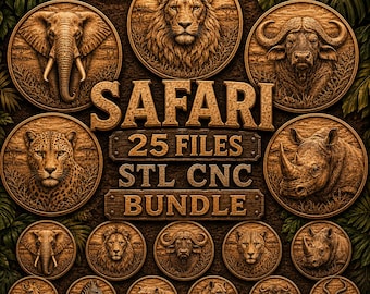 Safari Animals STL File, Safari Animal CNC Relief Models, Laser & 3D Printing File - Digital Download