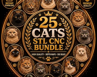 Cats STL Bundle, 3D Cats CNC Relief Models, Cats Breeds STL Files Laser & 3D Printing Files - Digital Download