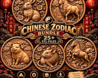 Lunar Year Zodiac STL Bundle, CNC Laser 3D Printing Files (Digital Download)