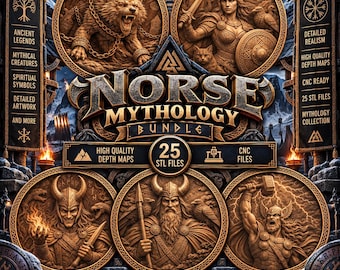 Norse Mythology STL CNC Files, Mythology Relief Models – Laser & 3D Printing Compatible (Digital Download)