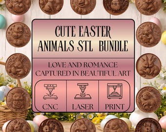 Easter Animal STL Bundle, Bunny Relief Carving Files (CNC, Laser, Print)