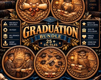 Graduation STL Bundle, 3D CNC Graduation Relief Models, Graduation Scroll STL, Laser & 3D Printing Files - Digital Download