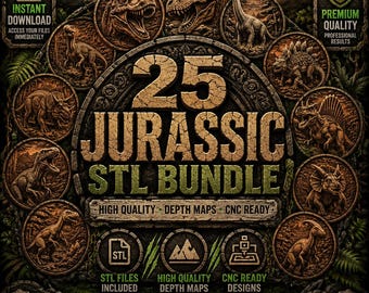 Dinosaurs STL Bundle, 3D CNC Dinosaurs File, T-Rex, Triceratops, Velociraptor STL Files, Laser & 3D Printing Files - Digital Download