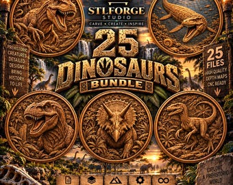 Dinosaurs STL Bundle, 3D CNC Dinosaurs File, T-Rex, Triceratops, Velociraptor STL Files, Laser & 3D Printing Files - Digital Download