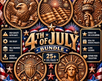 4th of July STL Bundle, 4th of July CNC Relief Model, Laser & 3D Printing Files - Digital Download