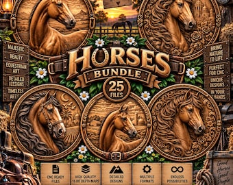 Horses STL Bundle, 3D Horses CNC Relief Models, Laser & 3D Printing - Digital Download