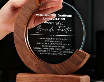 Premios de cristal personalizados para empleados, trofeo de logro personalizado, placas de reconocimiento de 18 cm con caja de regalo, grabados con láser