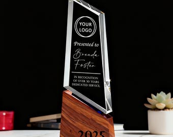 Personalized Crystal Employee Award ,Retirement Appreciation trophy,Custom Company retirement plaque,Company awards,Graduation Employee Gift