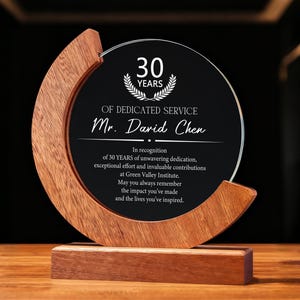 Personalized 7&#39;&#39; Wood Crystal Employee Awards,Custom Achievement Glass Trophy,30 Retirement  Appreciation Plaques Gift ,Company Event trophy