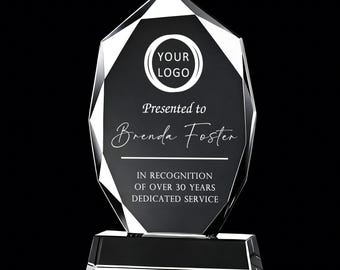 Premios de cristal personalizados para empleados, trofeo de logro personalizado, placas de reconocimiento de 18 cm con caja de regalo, trofeo grabado con láser