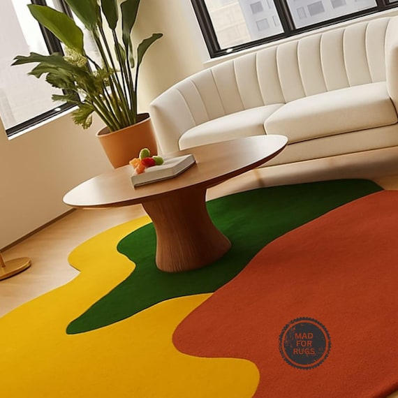 Handmade Multicolor Irregular Tufted Rug –Modern Abstract Area Rug 8x10 or 9x12 | Contemporary Living Room Carpet | Colorful Home Decor Gift