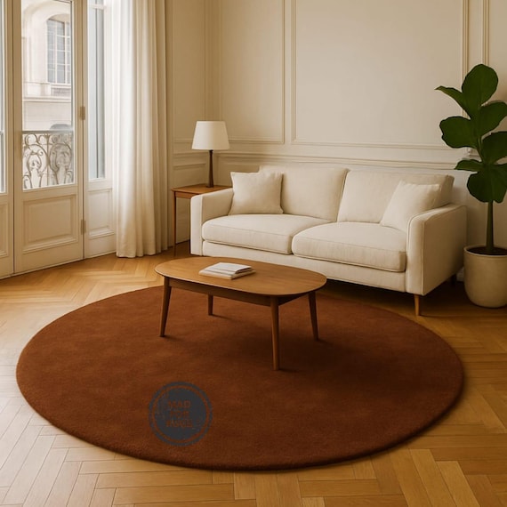 Round Rust Nursery Rug 5ft –Soft Hand Tufted Kids Room Carpet | Baby Girl Playroom Decor, 9x12 10x14, Contemporary Solid Color” 7x7, 10x10