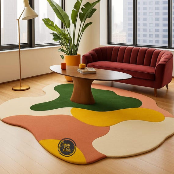 Multicolor Irregular Tufted Rug – Handmade Modern Area Rug 8x10 or 9x12 | Bold Contemporary Carpet for Living Room |Artistic Home Decor Gift