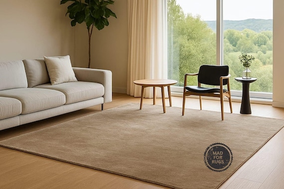 Solid Brown Wool Rug – Handmade Minimalist Area Carpet | 8x10 or 9x12 Soft Wool Rug for Living Room, Bedroom, Office, or Study" Amoeba Rug.