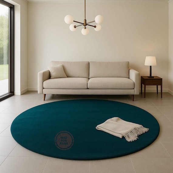 Blue Round Nursery Rug 5ft –Soft Hand Tufted Kids Room Carpet | Baby Girl Playroom Decor, 9x12 10x14, Contemporary Solid Color” 7x7, 10x10