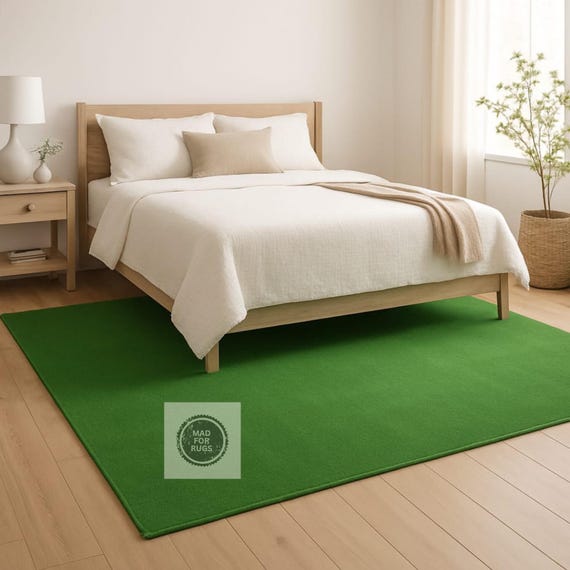 Green Rug – Hand Tufted Wool Carpet, Modern Entryway Rug, Soft Minimalist Long Rug for Hall, Custom Size Available 6X9 8X10 9X12 10X14.