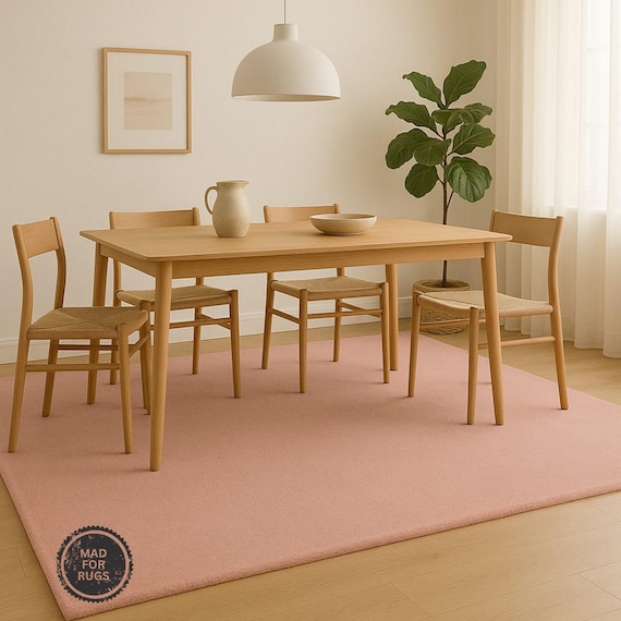Blush Pink Area Rug –Soft Modern Minimalist Wool Carpet for Dining Room or Kitchen, Handmade High Pile Rug, 6x9 8x10 9x12, Neutral Decor.