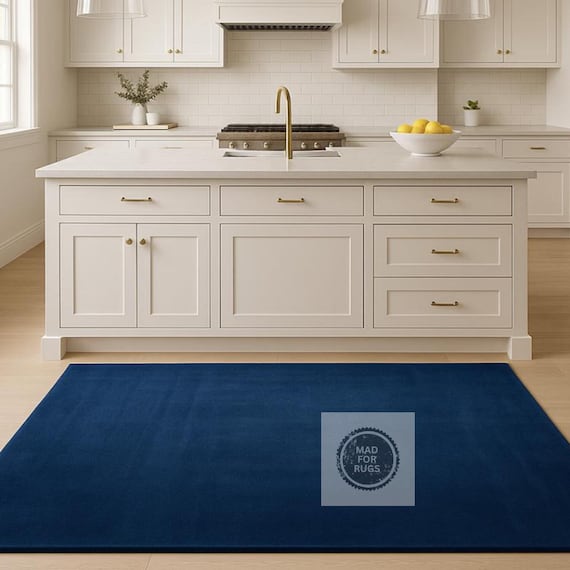 Navy Blue Kitchen Rug – Hand-Tufted Solid Area Rug for Modern Homes, Kids Room ,Hallway, Bedroom, Office, Entryway, Kitchen, 8X10 9X12 10X14