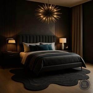 Black Irregular Tufted Rug - 8x10 or 9x12 | Handmade Wavy Area Rug for Bedroom or Living Room- Modern Nursery, Decor Organic Amoeba Rug,