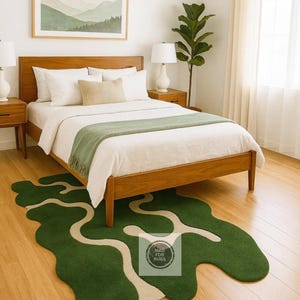 Green Wavy Kids Room Rug | Irregular Shaped Playroom Carpet | Hand-Tufted Wool Rug | Modern Nursery Decor | Organic Amoeba Rug, 8x10 9x12.