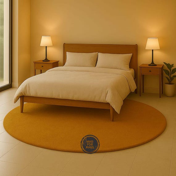 Round Yellow Nursery Rug 5ft –Soft Hand Tufted Kids Room Carpet | Baby Girl Playroom Decor, 9x12 10x14, Contemporary Solid Color” 7x7, 10x10