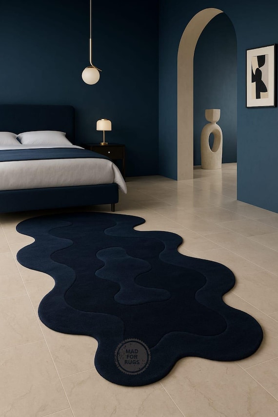Modern Blue Irregular Rug – Handmade Tufted Area Rug 8x10 or 9x12  100% New Zeeland Wool Contemporary Living Room Carpet | Unique Home Decor