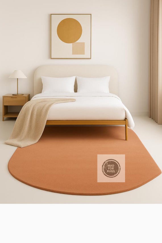 Handmade Terracotta Wool Rug – Irregular Shape Modern Carpet for Bedroom or Lounge, Minimalist Soft Area Rug for Home Interiors,9X12, 10X14.