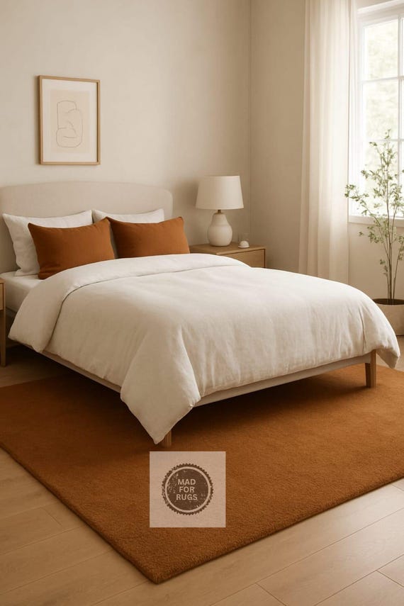 Minimalist Hand-Tufted Solid Rug – Warm Tan Brown Modern Wool Carpet | Soft Neutral Area Rug for Contemporary,  or Earth-Tone Interiors"