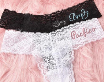 Custom Bridal Lace Thong, Mrs Bride Lace Thong, Embroidered Bridal Underwear, Wedding Lingerie, Bachelorette Gift