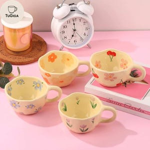 Aesthetic Coffee Mug, Retro Flower Mug, Ceramic Tea, 10oz/300ml for Tea Coffee, Milk and Oatmeal