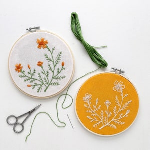 Marigolds Digital Embroidery Pattern with Two Versions of Embroidered Botanical Designs in the PDF