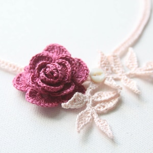 Realistic Crochet Rose Pattern 3-D Floral Jewelry Flowers Applique Embellishment Three Dimensional Rosette Handmade Gift Idea Adornment image 1