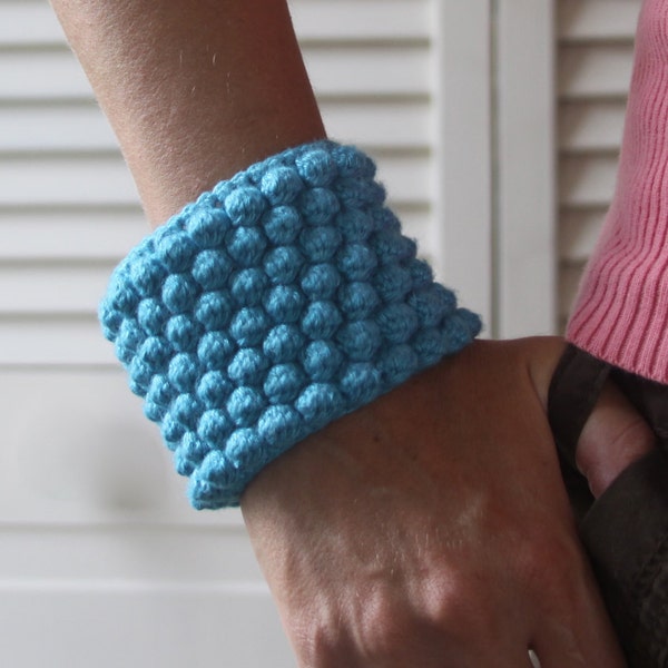 Crochet Cuff Bracelet -- Sky Blue Bobbles