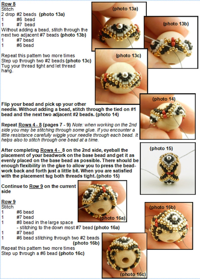 Beaded Bead Tutorial Sharri's Signature Bead 2.0, peyote stitch beaded bead, round focal bead, diamond pattern bead, eye bead, image 3