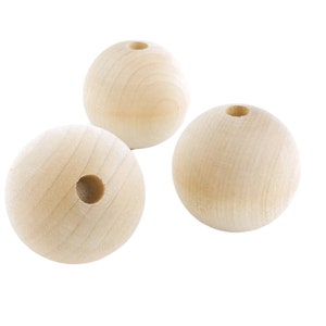 Extra Large 50mm Round Unfinished Wood Beads, large hole, 1 piece