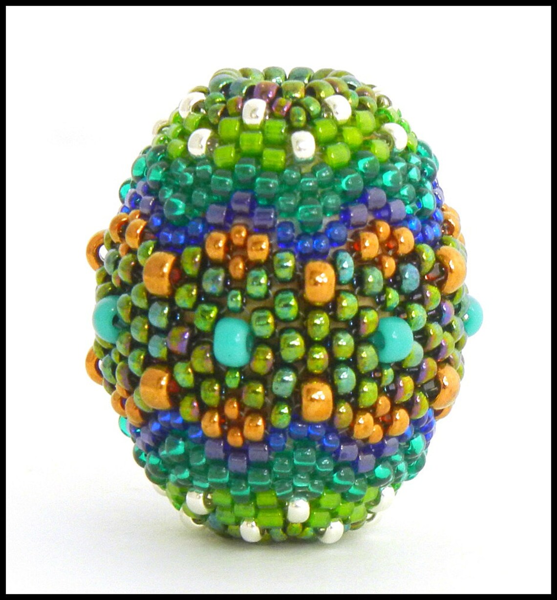 Rainbow Gecko Egg beaded bead kit peacock blue and green Etsy